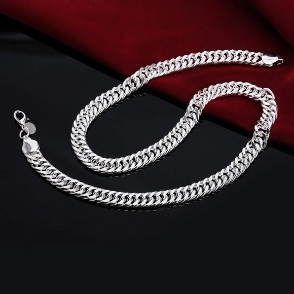 Beautiful Cuban Link 20 Inch Stamped .925 Solid Sterling Silver Chain 10mm Wide - Picture 6 of 7